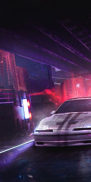 Phone wallpaper: Street, Car, Cars, Night, Art, Cities free download