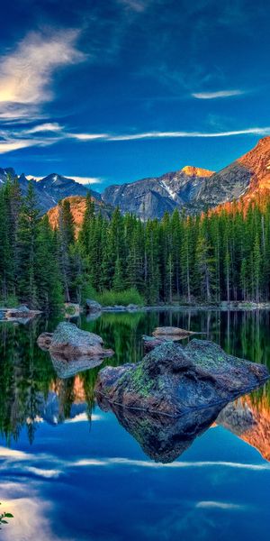 Breathtaking Reflection of Mountains in a Tranquil Blue Lake