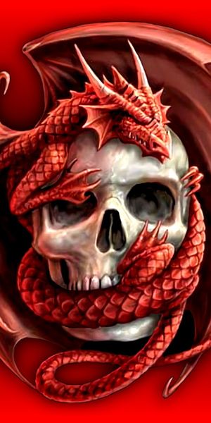 Red Dragon Wrapped Around Skull – Dark Fantasy Wallpaper