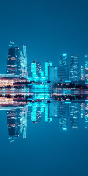 Phone wallpaper: Cities, Night, Building, Reflection, Cityscape, Singapore, Man Made free download