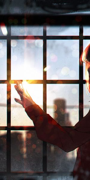 Anime Girl by the Window with Sunset Light