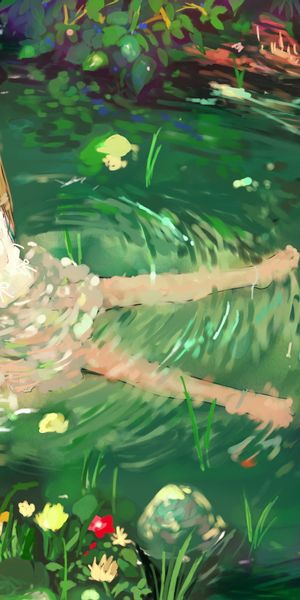 Phone wallpaper: Anime, Water, Girl, Red Eyes, Brown Hair free download