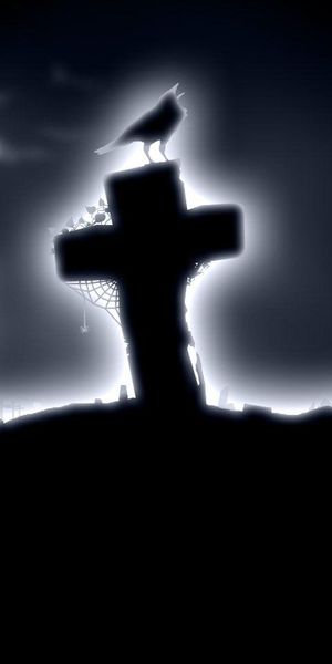 Gothic Abstract Mobile Wallpaper: Cross, Bird, and Night Sky Elements