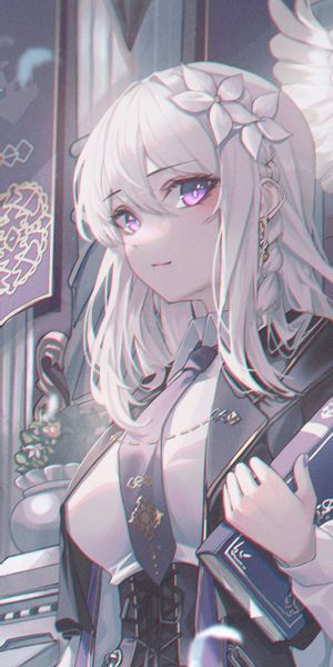 Phone wallpaper: Anime, Girl, Purple Eyes, White Hair free download