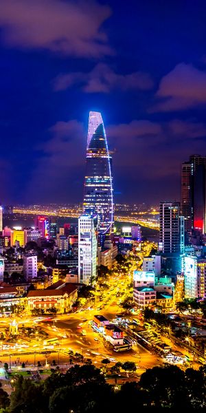 Phone wallpaper: Cities, Night, City, Skyscraper, Building, Light, Cityscape, Vietnam, Ho Chi Minh C
