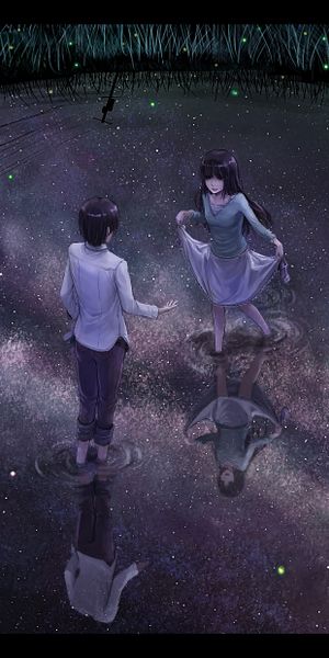Enchanting Anime Scene of a Couple by the Lake at Night