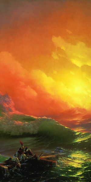 Phone wallpaper: Sunset, Ocean, Painting, Artistic, Wave free download