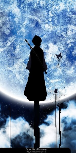 Epic Anime Wallpaper Featuring a Night Sky with a Blue Moon