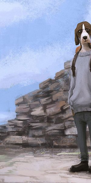 Phone wallpaper: Rucksack, Tourist, Backpack, Dog, Art free download