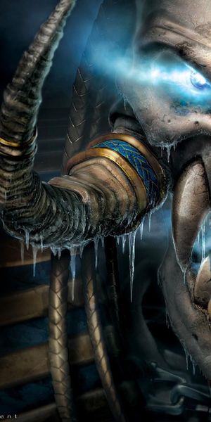 Intense World of Warcraft Phone Background with a Skull and Ice Theme