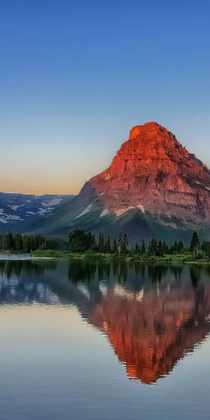 Phone wallpaper: Pray Lake, Sinopah Mountain, Glacier National Park, Montana, Dawn, Sunrise, Mountai