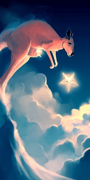 Phone wallpaper: Clouds, Sky, Stars, Kangaroo, Art free download