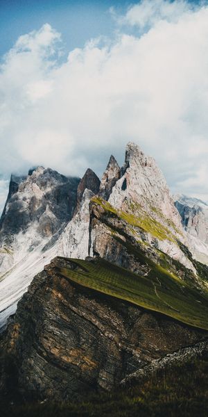 Phone wallpaper: Clouds, Slope, Grass, Rocks, Mountains, Nature free download