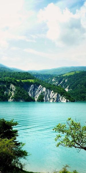Phone wallpaper: Bush, Shores, Shore, Clouds, Azure, Sky, Lake, Trees, Landscape, Nature, Surface fr