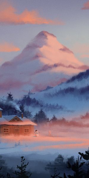 Charming Winter Lodge Surrounded by Snowy Mountains