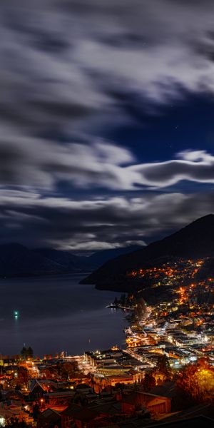 Phone wallpaper: Queenstown (New Zealand), New Zealand, Town, Cities, Man Made, Night, Cloud, Sky fr