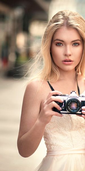 Phone wallpaper: Blur, Camera, Blonde, Model, Women, Long Hair, Olympus free download