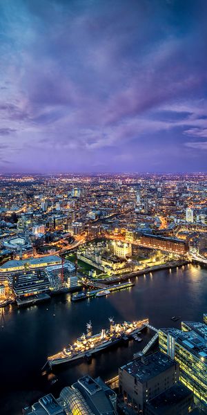 Aerial View of Tower Bridge Over the Thames River at Night