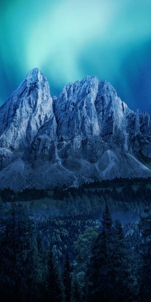 Phone wallpaper: Mountains, Night, Mountain, Earth, Aurora Borealis, Full Moon free download