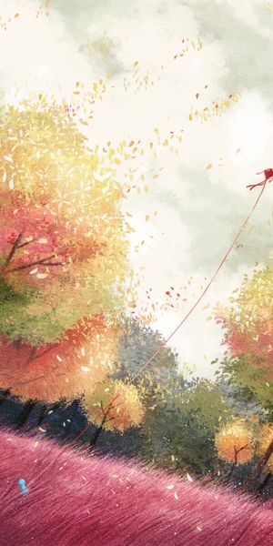 Phone wallpaper: Kite, Forest, Trees, Autumn, Art free download