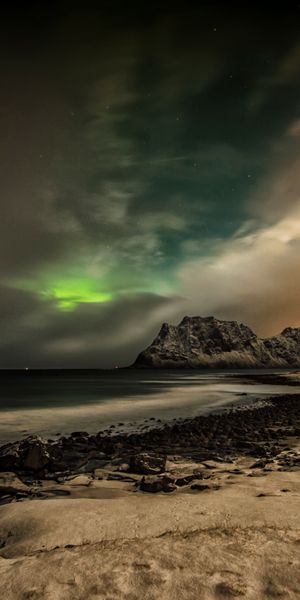 Aurora Borealis Illuminating Lofoten Islands Beach in Norway