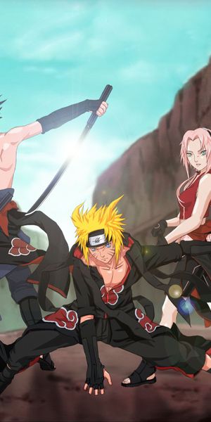Epic Anime Wallpaper Featuring Sakura Haruno, Naruto Uzumaki, and Sasuke Uchiha