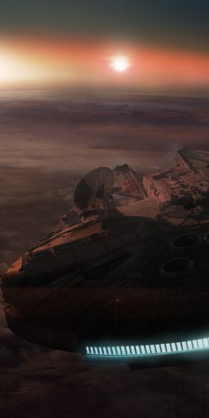 Phone wallpaper: Sunset, Star Wars, Movie, Millennium Falcon, Star Wars Episode Vii: The Force Awake