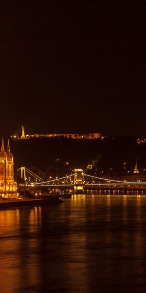 Illuminated Parliament Building in Budapest at Night