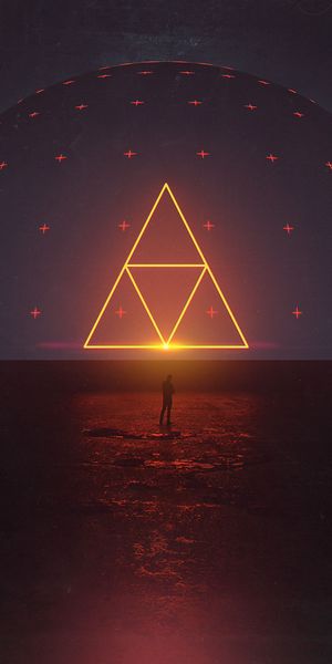 Glowing Triangle Planet Art Silhouette for Stunning Mobile Wallpaper