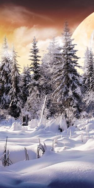 Breathtaking Sci-Fi Snowy Landscape Featuring a Planet