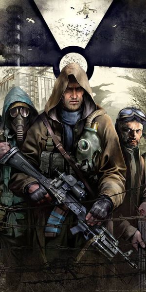 Dark STALKER Phone Wallpaper Featuring Characters in Gas Masks