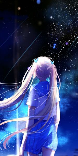 Phone wallpaper: Anime, Night, Girl, White Hair, Twintails free download