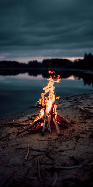 Beautiful Bonfire on the Dark Coastline