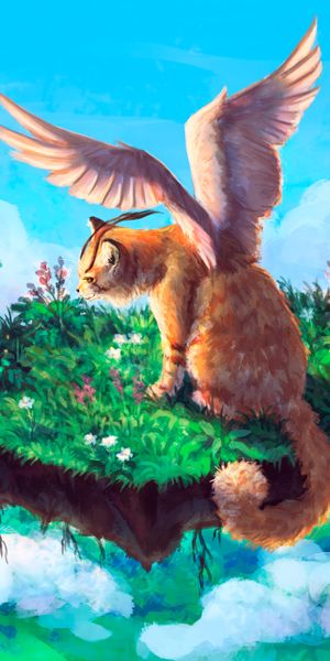 Phone wallpaper: Cat, Animal, Wings, Fantastic, Art free download