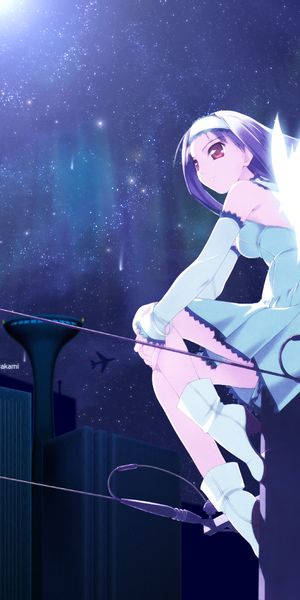 Phone wallpaper: Anime, Night, Wings, Red Eyes, Long Hair, D A White free download