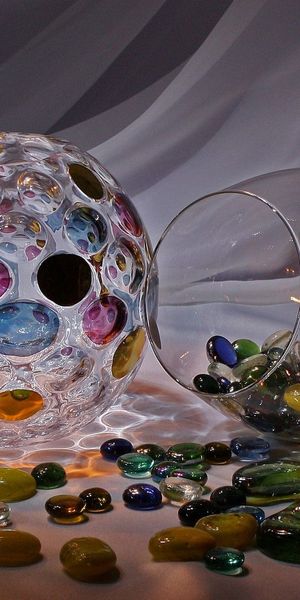 Ultra HD 3D Multicolored Glass Vase with Vibrant Stones