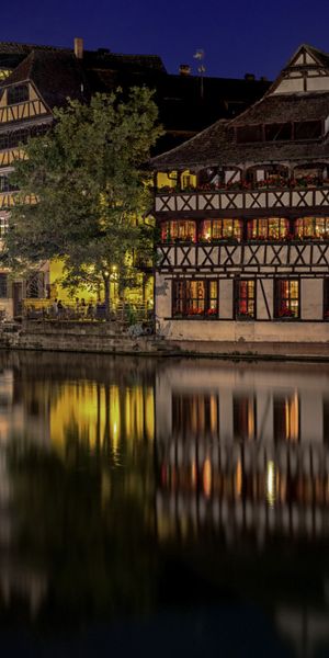 Phone wallpaper: Cities, Night, City, Building, Reflection, France, Strasbourg, Man Made, Canal free