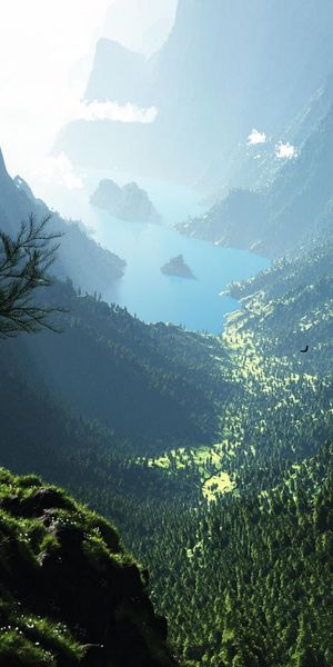 Breathtaking Fantasy Nature Mobile Wallpaper Featuring Majestic Mountains and Trees