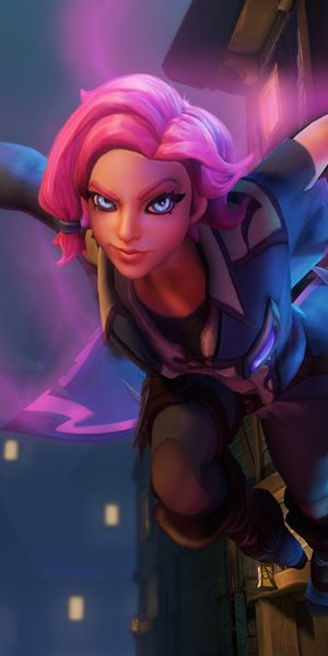 Phone wallpaper: Night, Weapon, Blue Eyes, Pink Hair, Dagger, Video Game, Short Hair, Paladins (Vide