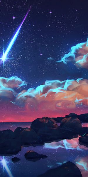 Enchanting Night Sea Scene with Silhouette and Shooting Star