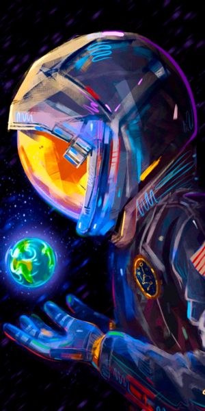 Breathtaking Cosmonaut in Space Suit Holding Earth