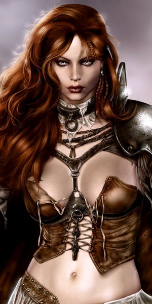 Epic Warrior Phone Wallpaper: Dark Fantasy Art Featuring a Fierce Female Character