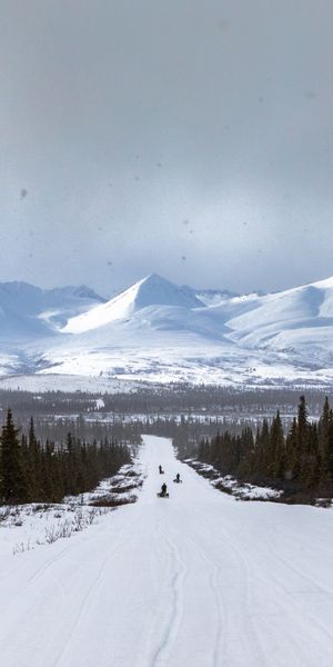 Phone wallpaper: Snow, Trees, Nature, Mountains, Road, Winter, Landscape free download