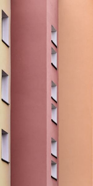 Phone wallpaper: Walls, Building, Architecture, Multicolored, Motley, Symmetry, Windows, Minimalism