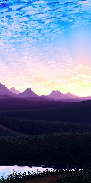 High-Quality Pixel Art Landscape with Vibrant Sky
