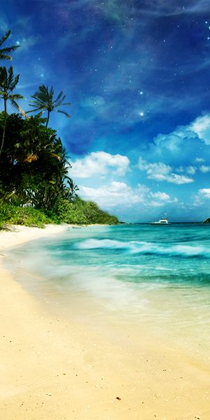 Epic Tropical Beach with Ocean Waves and Blue Sky
