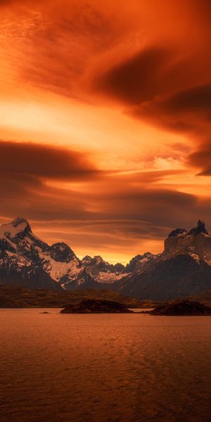 Phone wallpaper: Torres Del Paine, Chile, Patagonia, Mountains, Orange (Color), Nature, Earth, Cloud