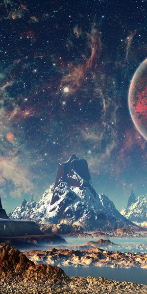 Explore a breathtaking sci-fi landscape wallpaper featuring cosmic wonders