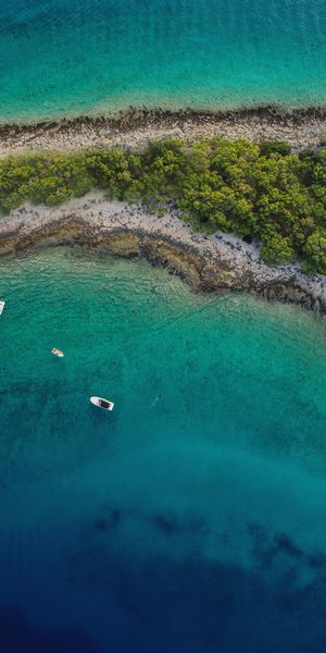 Breathtaking Aerial Beach View with Boats in Turquoise Waters