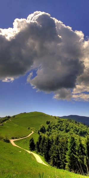 Serene Mobile Wallpaper Featuring Lush Green Hills and Dramatic Clouds